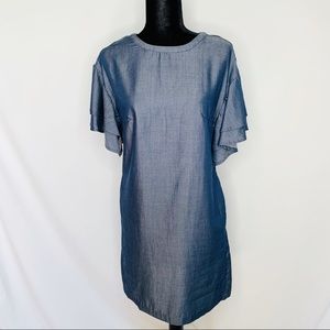 Denim Chambray Dress with Flutter sleeve detail XS